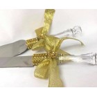 Cake Knife and Server Set Gold Rhinestones with Bow Wedding Sweet 16 Birthday All Occasion